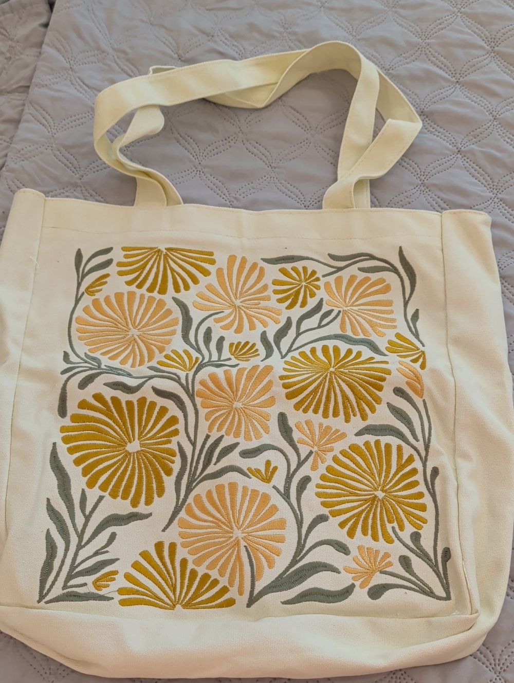Like New Canvas Tote Bag With Embroidered Flowers - Lady Jayne